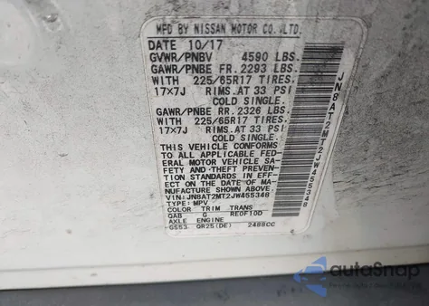 2018 Nissan Rogue Sv from USA, damaged, VIN JN8AT2MT2JW455348